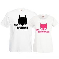 Tricouri pentru cuplu Catwoman - Batman masti