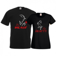 Tricouri pentru cuplu Beauty & Beast - trandafir 